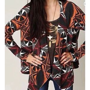 Free People Aztec Tribal Print BOHO Waterfall Cardigan Wrap TOP sz S